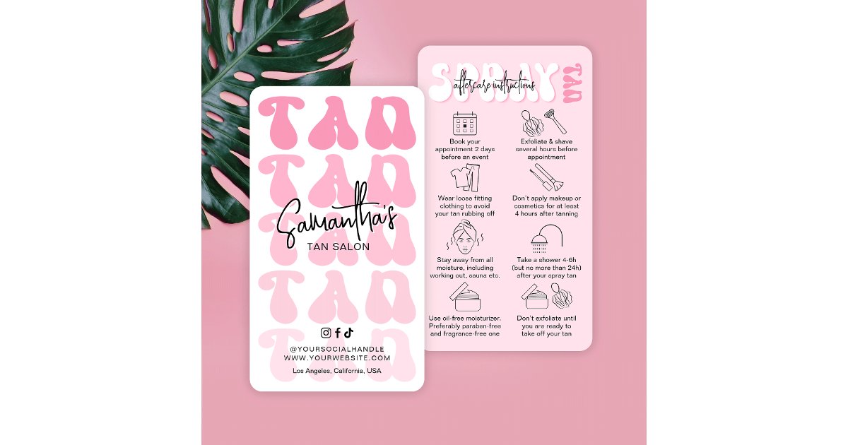 Trendy Retro Pink Spray Tan Care Instructions Business Card | Zazzle