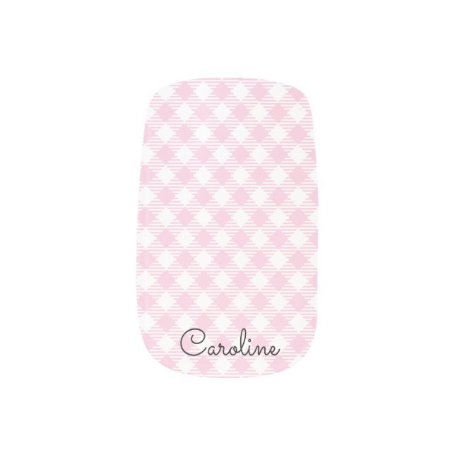 Trendy Retro Plaid Gingham Checkerboard Girly Pink Minx Nail Art (Left Thumb)