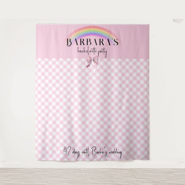 Trendy Retro Plaid Gingham Checkerboard Girly Pink Tapestry (Front)
