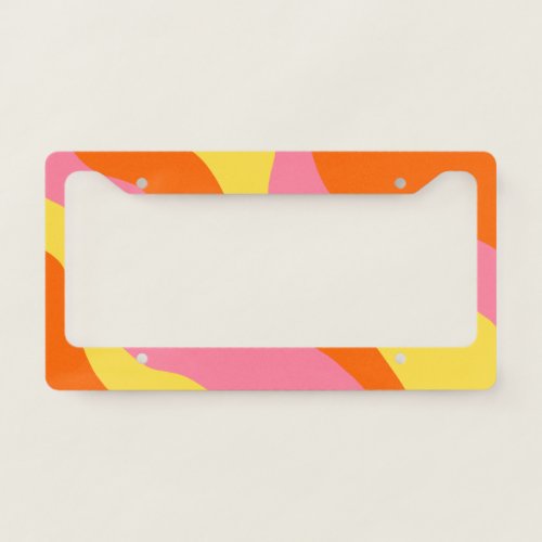 Trendy Retro Playful Seventies Orange Yellow Pink  License Plate Frame