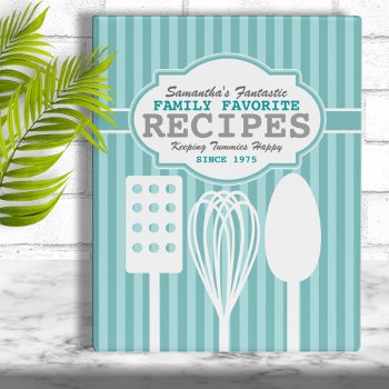 Trendy Retro Recipes Blue Personalized Mini Binder by reflections06 at Zazzle