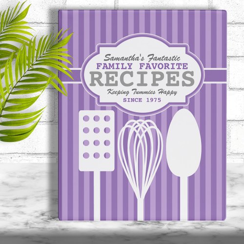 Trendy Retro Recipes Purple Personalized Mini Binder