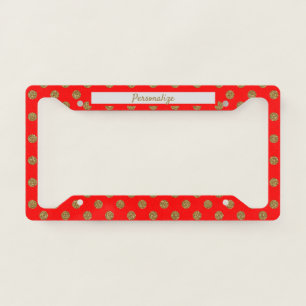 Trendy Retro Red Gold Polka Dot Pattern License Plate Frame
