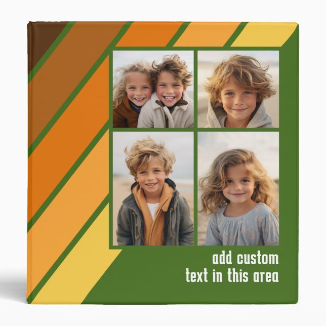 Trendy Retro Stripes 4 Photo Collage - Avocado 3 Ring Binder (Front)