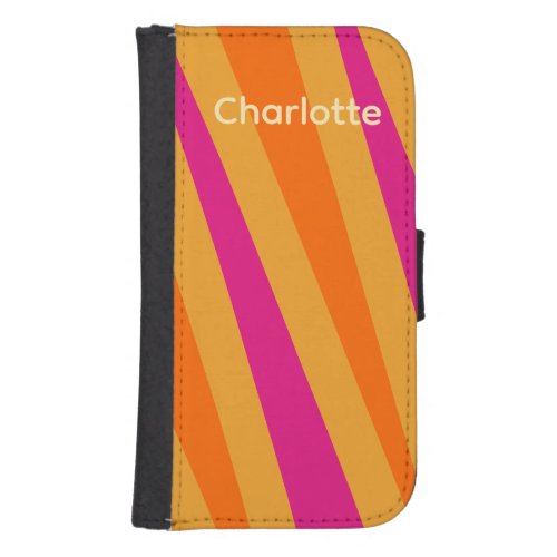 Trendy Retro stripes 70s Pink Orange Mustard Galaxy S4 Wallet Case