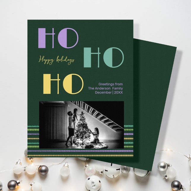 Trendy Retro style green HO-HO-HO Holiday Card (Creator Uploaded)