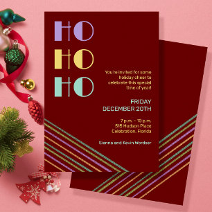 Trendy Retro style red HO-HO-HO Invitation