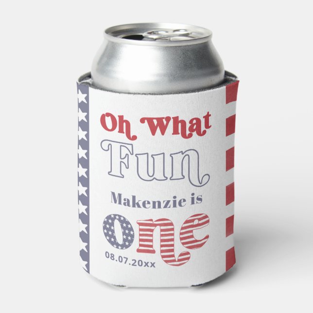 Trendy Retro Summer 1st Birthday Party Favor Can Cooler (Can Front)