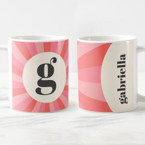 Trendy retro sunburst minimal monogram pink cream coffee mug