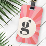 Trendy retro sunburst minimal monogram pink cream luggage tag<br><div class="desc">Modern,  trendy luggage tag with your monogram initial in dark gray on a cream colored circle on a pink retro sunburst background. On the back are customizable template fields for your name and contact information. All colors can be edited in the design tool.</div>