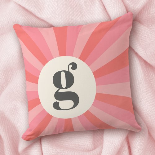 Trendy retro sunburst minimal monogram pink cream throw pillow