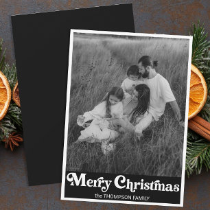 Trendy Retro Typography Black Christmas Photo Holiday Card