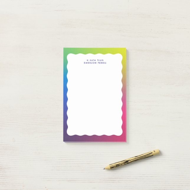 Trendy retro wavy edge colorful post-it notes (On Desk)