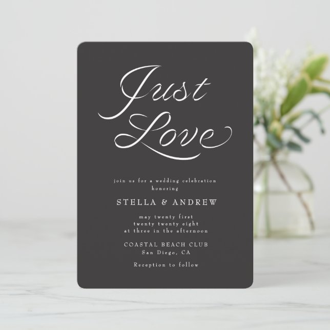 Trendy Ribbon Elegant Script Wedding Invitation (Standing Front)