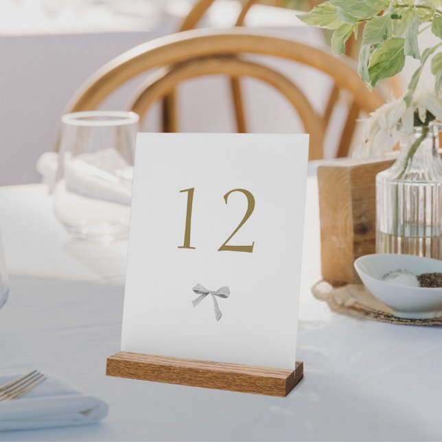Trendy Ribbon White Wedding Table Number  Acrylic Sign (Creator Uploaded)