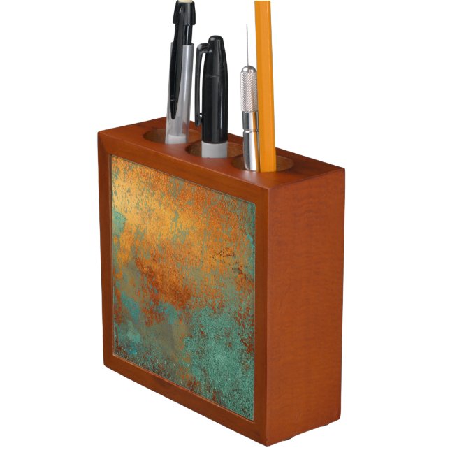 Trendy Rich Copper Patina Metallic Desk Organizer (In Situ)