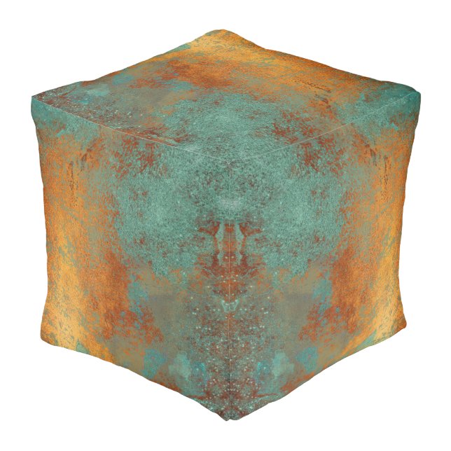Trendy Rich Copper Patina Metallic Pouf (Angled Front)