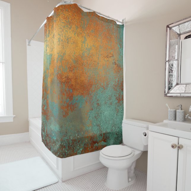 Trendy Rich Copper Patina Metallic Shower Curtain (In Situ)