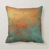 Trendy Rich Copper Patina Metallic Throw Pillow