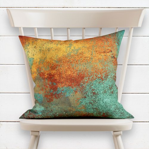 Trendy Rich Copper Patina Metallic Throw Pillow