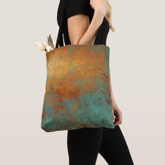 Trendy Rich Copper Patina Metallic Tote Bag (Close Up)