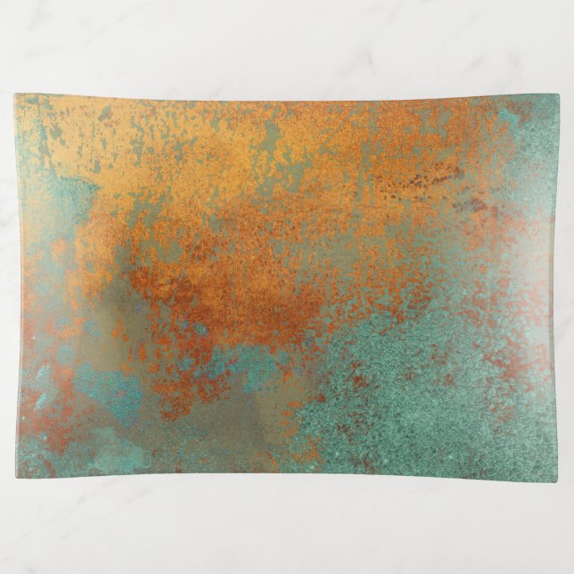 Trendy Rich Copper Patina Metallic Trinket Tray (Front)