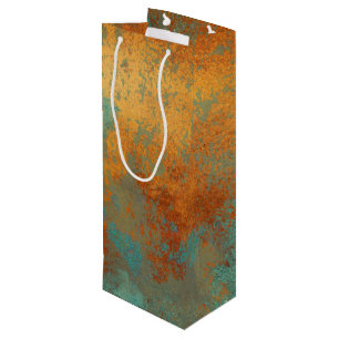 Trendy Rich Copper Patina Metallic Wine Gift Bag