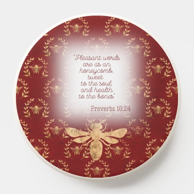 Trendy Rich Red Gold Bee Wreath Motif Faith PopSocket (Popsocket)