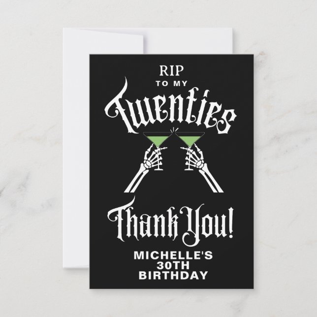 Trendy RIP To My Twenties 30th Birthday Party Thank You Card (Front)