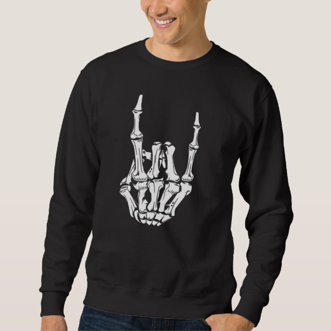Trendy Rocker Skeleton Hand Rock On Funny Hallowee Sweatshirt (Front)