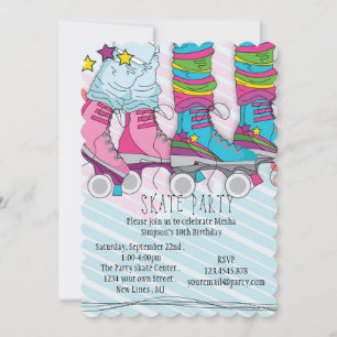 Trendy Roller Skate Girls Birthday Party  Invitation