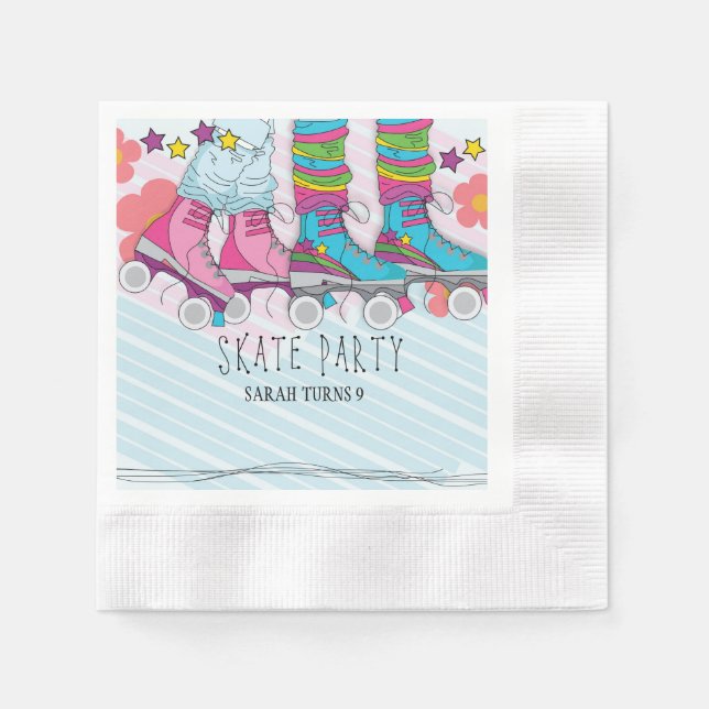 Trendy Roller Skate Girls Birthday Party  Napkins (Front)