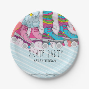 Trendy Roller Skate Girls Birthday Party Paper Plates