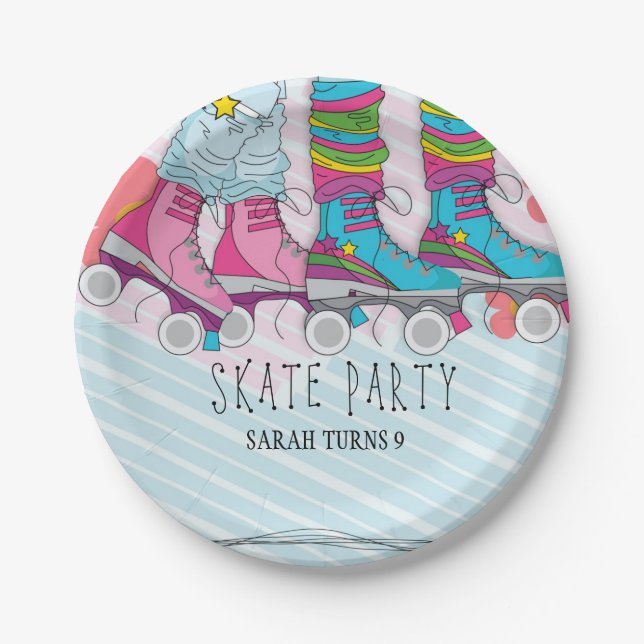 Trendy Roller Skate Girls Birthday Party  Paper Plates (Front)