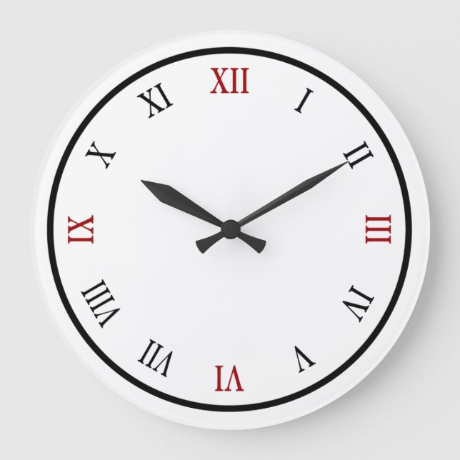 Trendy Roman Numeral Red Black Wall Clock (Front)