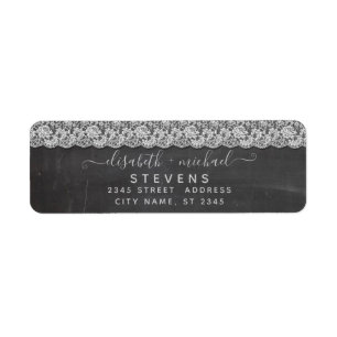 Trendy romantic chic lace script chalkboard label