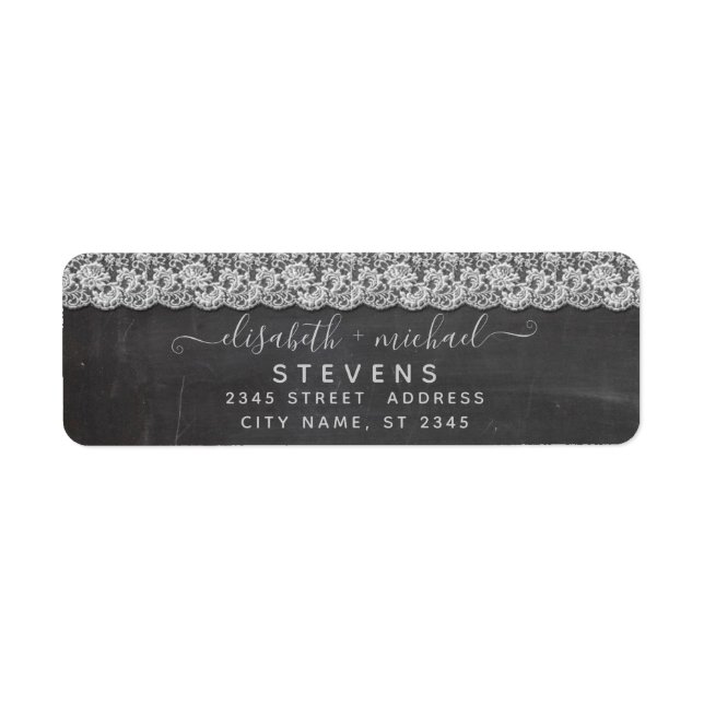Trendy romantic chic lace script chalkboard label (Front)