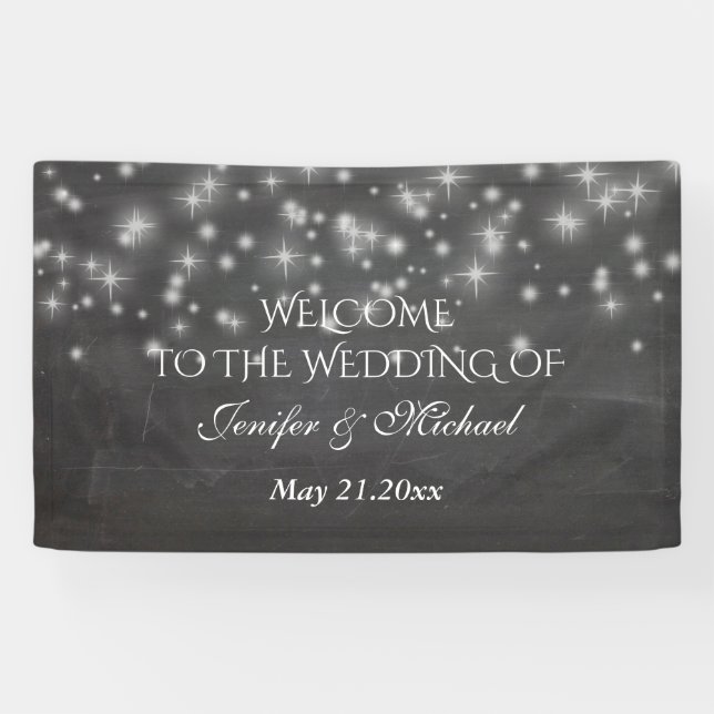 Trendy romantic sparkles chalkboard wedding banner (Horizontal)