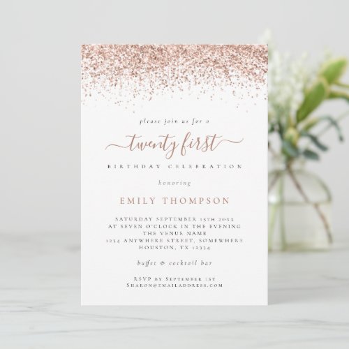 Trendy Rose Glitter Script 21st Birthday Party