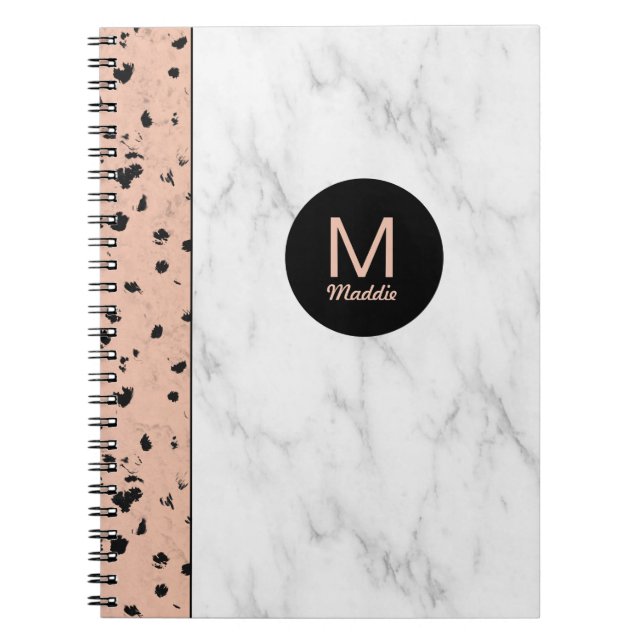 Trendy Rose Gold and Marble with Monogram Notebook (Front)