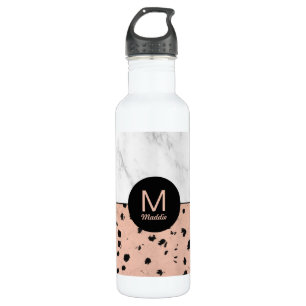 Trendy Rose Gold and Marble with Monogram Water Bottle
