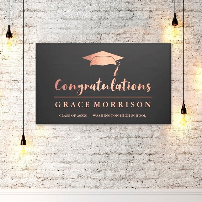 Trendy Rose Gold  Black Congratulations Graduation Banner (Creator Uploaded)