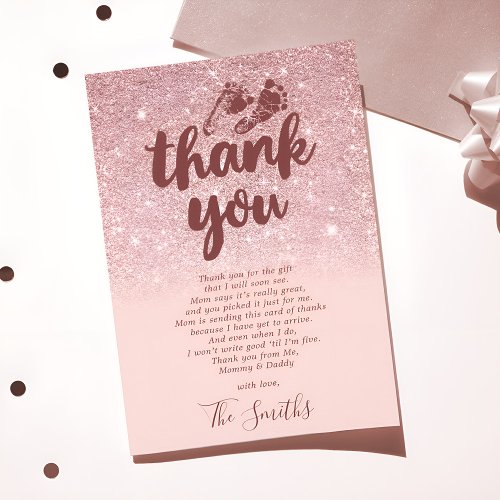 Trendy Rose Gold Blush Pink Ombre Baby Shower Thank You Card