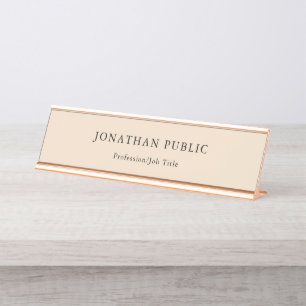 Trendy Rose Gold Champagne Color Simple Design Desk Name Plate