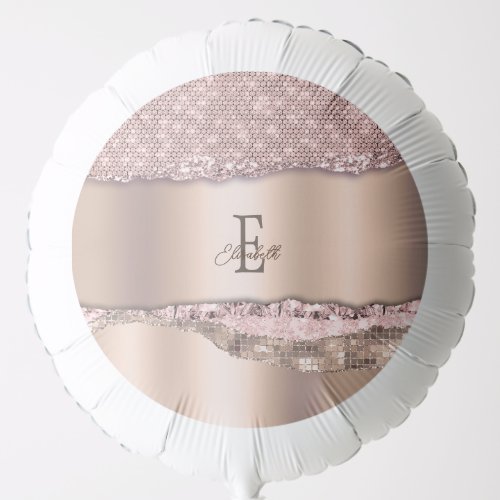 Trendy Rose Gold Diamonds Glitter Monogram Balloon