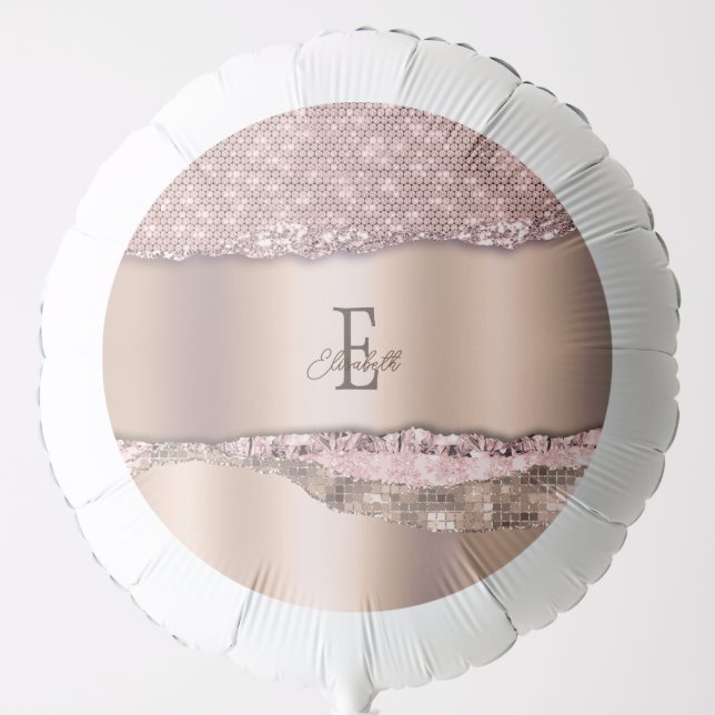 Trendy Rose Gold Diamonds Glitter Monogram Balloon (Front)