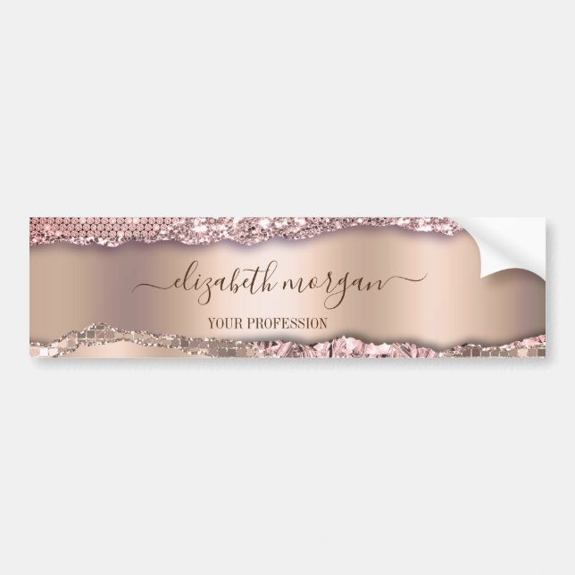 Trendy Rose Gold Diamonds Glitter Monogram Bumper Sticker (Front)