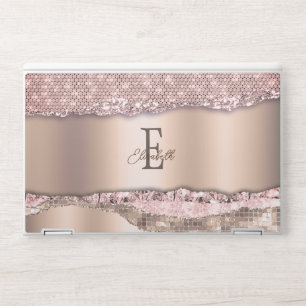 Trendy Rose Gold Diamonds Glitter Monogram HP Laptop Skin