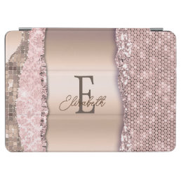 Trendy Rose Gold Diamonds Glitter Monogram iPad Air Cover