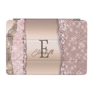 Trendy Rose Gold Diamonds Glitter Monogram iPad Mini Cover
